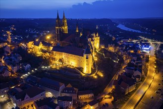 Meissen Castle Hill with Bishop's Palace, Cathedral and Albrechtsburg Castle high above the Elbe