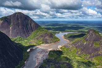 Aerial of the huge granite hills, Cerros de Mavecure, Eastern Colombia