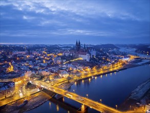 Aerial view of Meissen Old Town with Burgberg, Cathedral and Albrechtsburg Castle