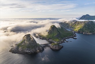 Islands in the sea, fjords and mountains, near Nykvag, Langoya island, Vesteralen archipelago,