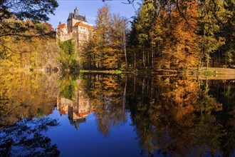 Kriebstein Castle rises on a steep rock above the Zschopau. Within the large group of hilltop