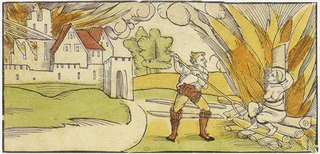 Leaflet showing the burning of an alleged witch who is said to have burned the town of Schiltach