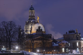 The Silhouette of Dresden's Old Town at Blue Hour in Winter