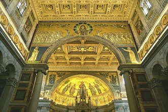 Illuminated Basilica, Rome, Lazio, Italy, Europe