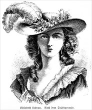 Elisabeth Lebrun, née Vigée, paintress, artist, portrait with straw hat, travels through Europe,