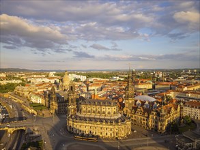 Old town of Dresden with the famous towers. in the foreground the Catholic Court Church