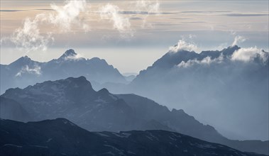 Silhouettes, Dramatic Mountain Landscape, View from Hochkönig, Salzburger Land, Austria, Europe