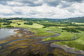 Loch Feochan and Feochan Bheag River from a drone, Feochan Glen, Oban, Argyll and Bute, West