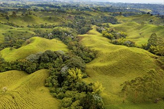 Aerial of the Unesco site coffee cultural landscape, Filandia, Colombia, South America