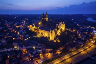 Meissen Castle Hill with Bishop's Palace, Cathedral and Albrechtsburg Castle high above the Elbe