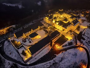 Augustusburg Hunting Lodge, also known as the Crown of the Ore Mountains, on a Winter Evening