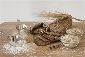 Bread, cereals, ears, flour, meal, flakes