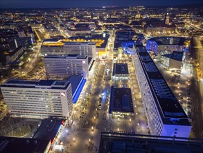 Prager Strasse and St. Petersburger Strasse, with the Prager Spitze, the Pullmann Hotel, the