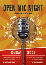 Karaoke, microphone event flyer, poster. Editable vector template