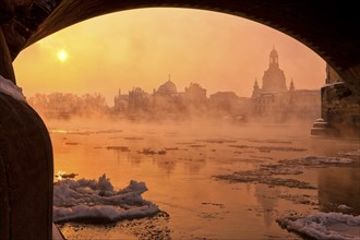 Dresden morning fog over the Elbe