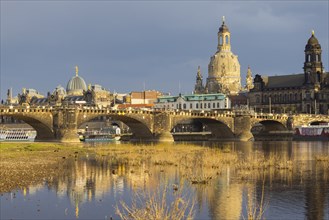 After a rain shower, Dresden's silhouette is illuminated by the low evening sun