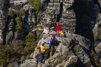 Climbers in the Schrammstein area in Saxon Switzerland