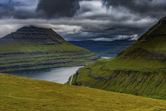 Fjordlandscape in Estuyroy, Faroe islands, Denmark, Europe