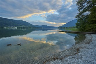 Lakeside, bathing jetty, sky, clouds, sunset, summer, Steindorf am Lake Ossiach, Lake Ossiach,