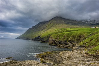 Huge fjord landscape in Vidoy, Faroe islands, Denmark, Europe