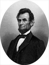 Engraving of former US President Abraham Lincoln. Original engraving by John Buttre, circa 1866