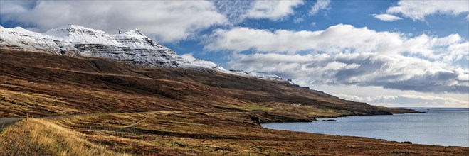 Mountain view in Reydarfjordur on the east side of Iceland in a sunny day