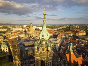 Old town of Dresden with the famous towers. in the foreground the Catholic Court Church