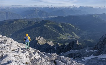 Hiker Looking down into the valley from the Hochkönig, Salzburger Land, Austria, Europe