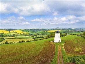 Windmill of Fields and Farms from a drone, Devon, England, United Kingdom, Europe