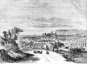 Town view Aachen, North Rhine-Westphalia, Germany, Le Rhin, Victor Hugo, historical illustration c.