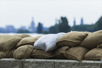 Sandbag wall in Dresden Pieschen