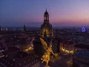 Dresden's old town from above.The glass dome of the Academy of Arts, crowned by a Fama figure,