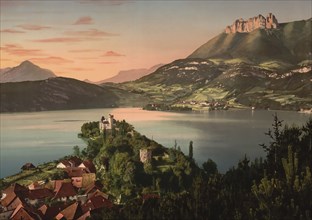 Chateau de Duingt near Annecy, Auvergne-Rhone-Alpes region, France, c. 1890, Historic, digitally