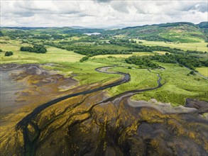 Loch Feochan and Feochan Bheag River from a drone, Feochan Glen, Oban, Argyll and Bute, West