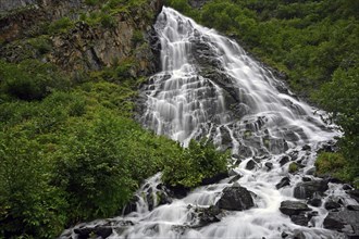 Horsetail Waterfall photographed from Richardson Highway, Valdez, Prince William Sound, Alaska,