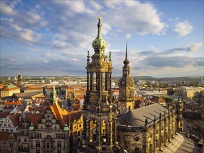 Old town of Dresden with the famous towers. in the foreground the Catholic Court Church