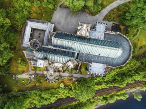 Top Down over St Conans Kirk from a drone, Loch Awe in Argyll and Bute, Scotland, UK