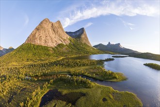 Mount Stortinden with lake, Efjord, Tysfjord, Ofoten, Nordland, Norway, Europe