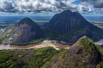 Aerial of the huge granite hills, Cerros de Mavecure, Eastern Colombia