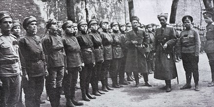 Female battalion reviewed by the general Polovtzef, 1917, Saint Petersburg, Russia, Europe