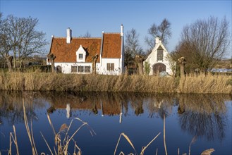 Farmhouse on the canal in Damme, West Flanders, Belgium, Europe