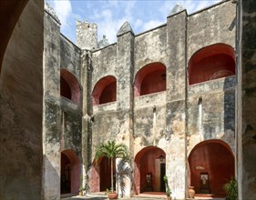 Interior courtyard of Convent of San Bernardino of Sienna, Valladolid, Yucatan, Mexico, Central