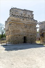 Elaborate decorated stone facade in Monjas complex, Chichen Itza, Mayan ruins, Yucatan, Mexico,