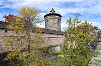 Frauentorturm, Old City Wall at the Handwerkerhof, in autumn, Nuremberg, Middle Franconia, Bavaria,