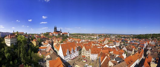 Meissen old town seen from the Church of Our Lady. View over the market, the town hall to the