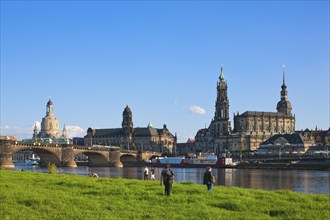 Dresden Silhouette View from Neustätter Elbufer to Dresden Old Town