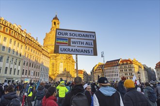 In Dresden, about 3, 000 people gathered on Neumarkt in front of the Church of Our Lady. On posters