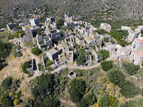 Drone shot, Vathia, Ithylo, Anatoliki Mani, Mani, Lakonia, Peloponnese, Greece, Europe