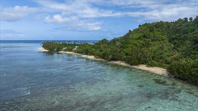 Aerial of the Lavena peninsula, Bouma National Park, Taveuni, Fiji, South Pacific, Oceania