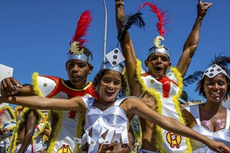 Costumed people celebrating Carnival. Mindelo. Cabo Verde. Africa